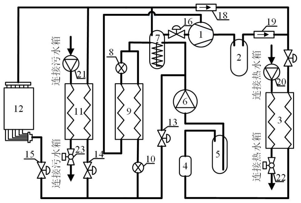 Machine-pump combined drive enthalpy-increasing type working medium side waste heat recovery air source heat pump bathing hot water unit