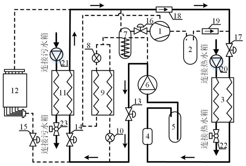 Machine-pump combined drive enthalpy-increasing type working medium side waste heat recovery air source heat pump bathing hot water unit