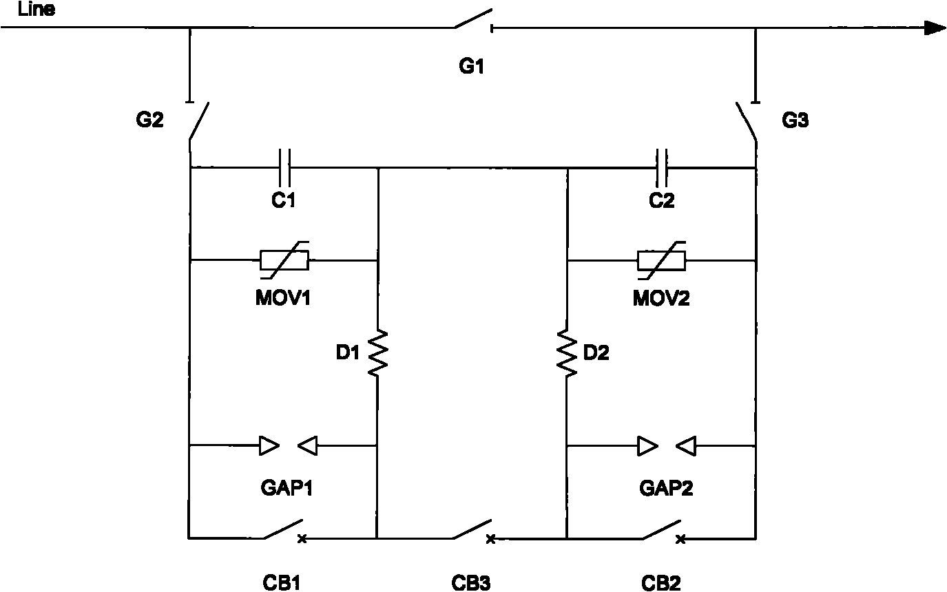 Three-bypass-breaker serial ultra/extra-high voltage subsection series capacitor compensation device