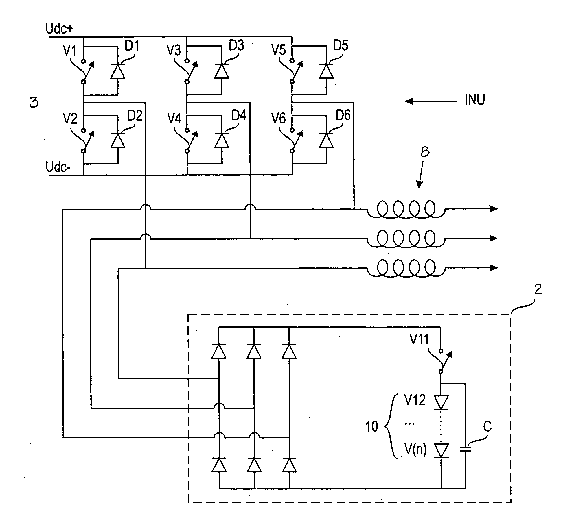 Configuration and method for protecting converter means
