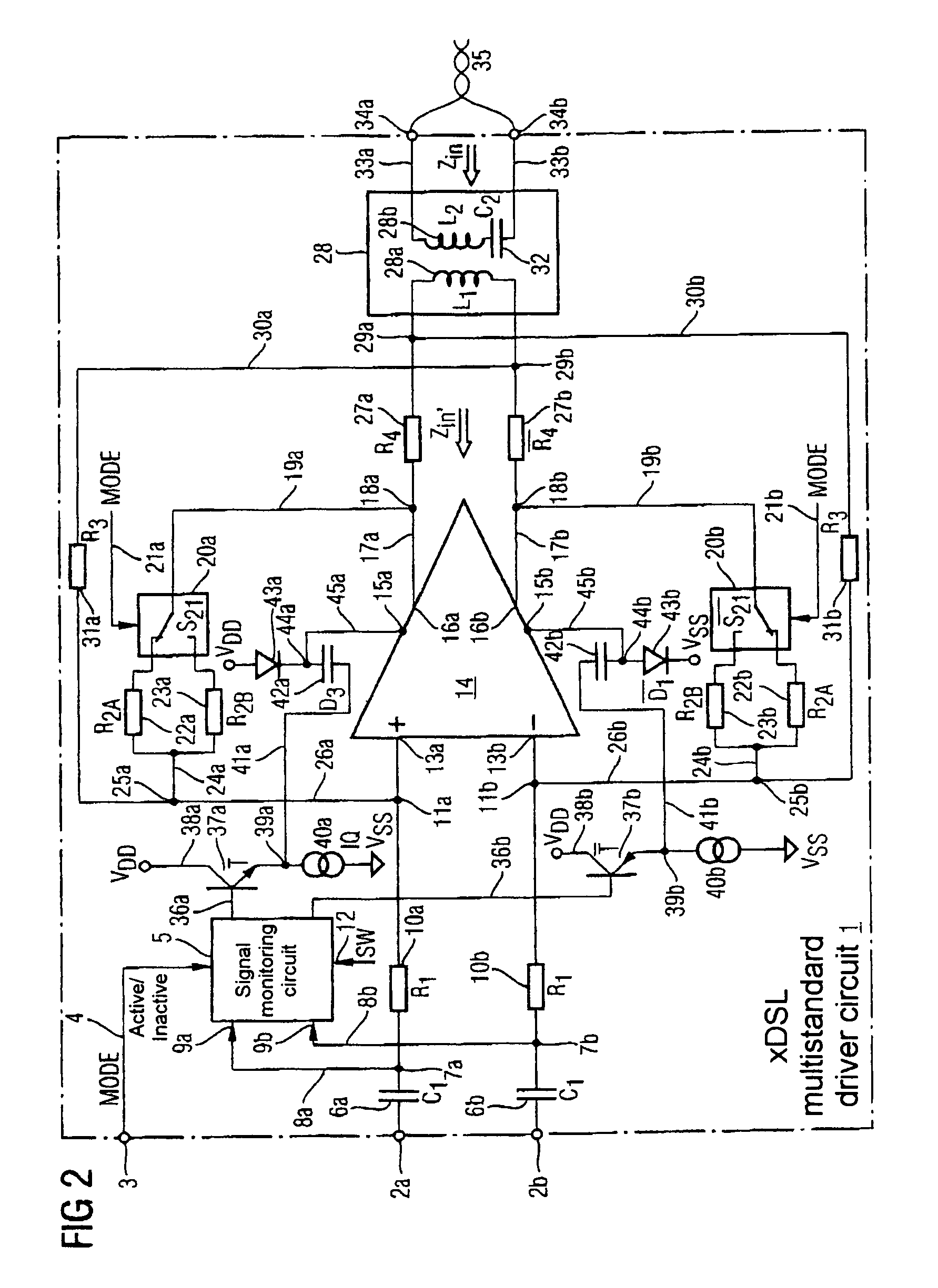 xDSL multistandard driver circuit