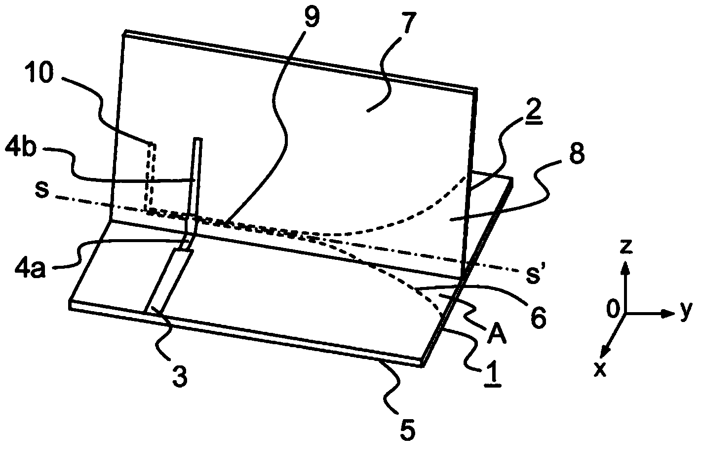 Printed slot-type directional antenna, and system comprising an array of a plurality of printed slot-type directional antennas