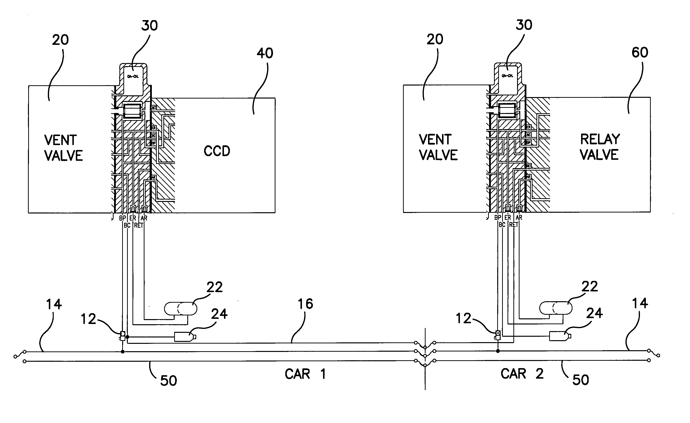 Relay configuration for an electro-pneumatic train