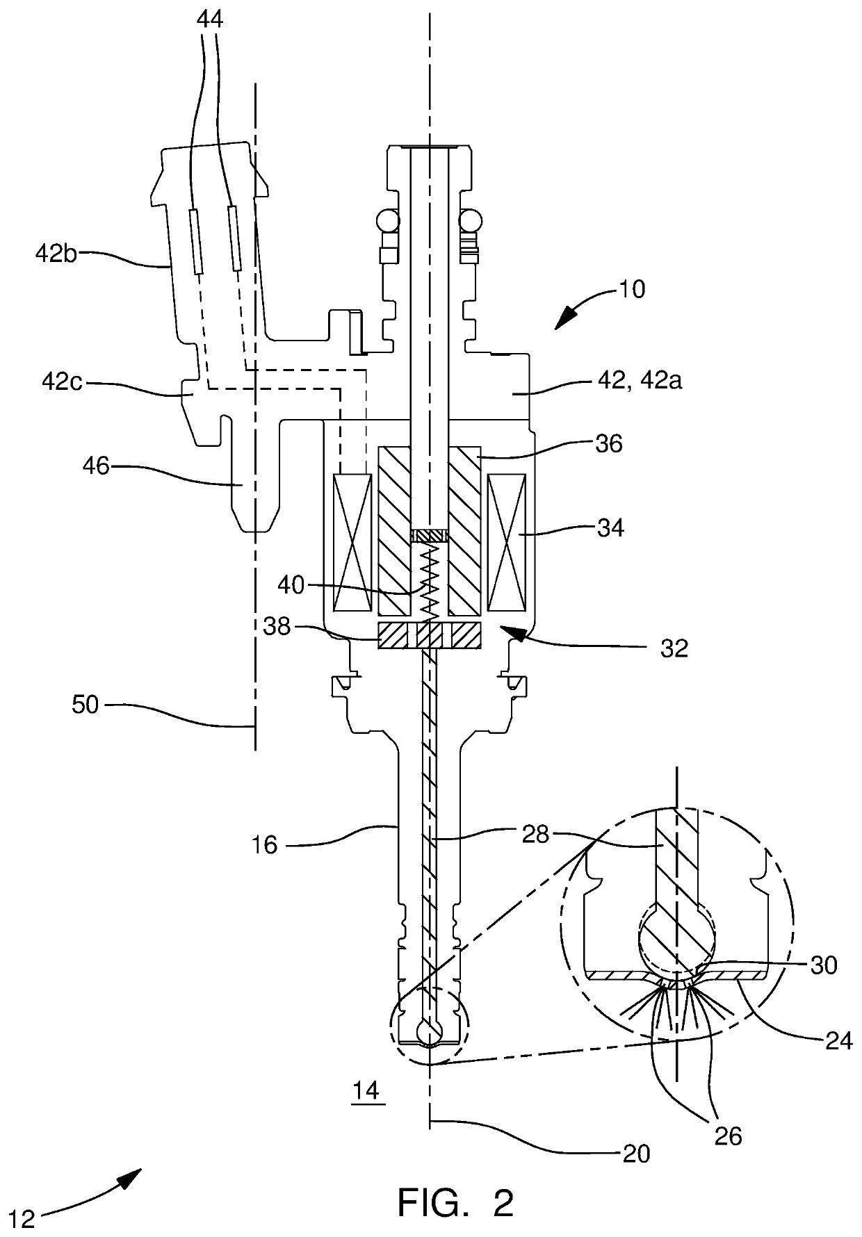 Fuel injector with a locating pin, internal combustion engine using the same, and method