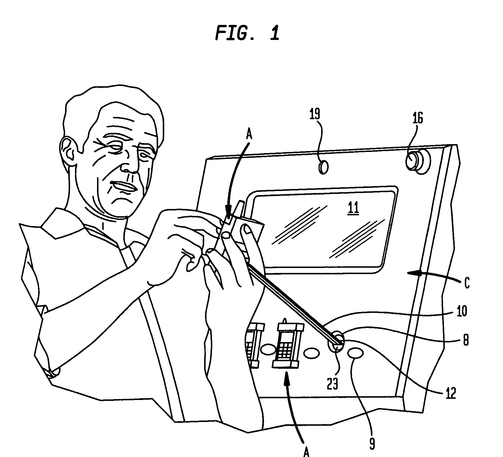 Apparatus for secure display, interactive delivery of product information and charging of battery-operated hand held electronic devices