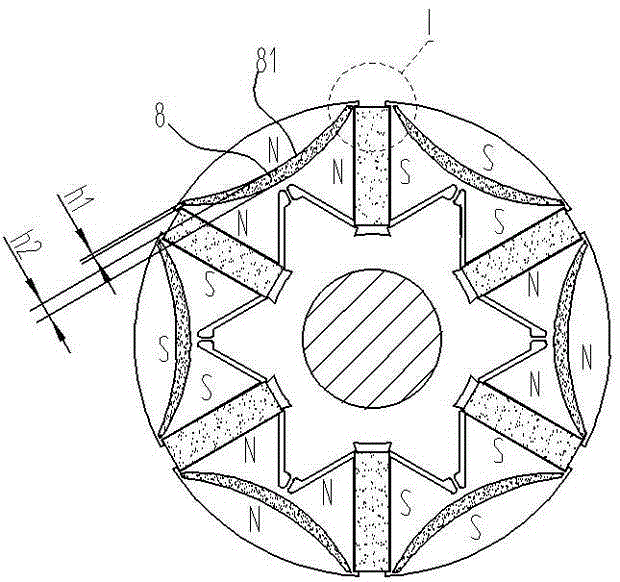 Rotor structure used for tangential permanent magnet direct current brushless motor, and tangential permanent magnet direct current brushless motor