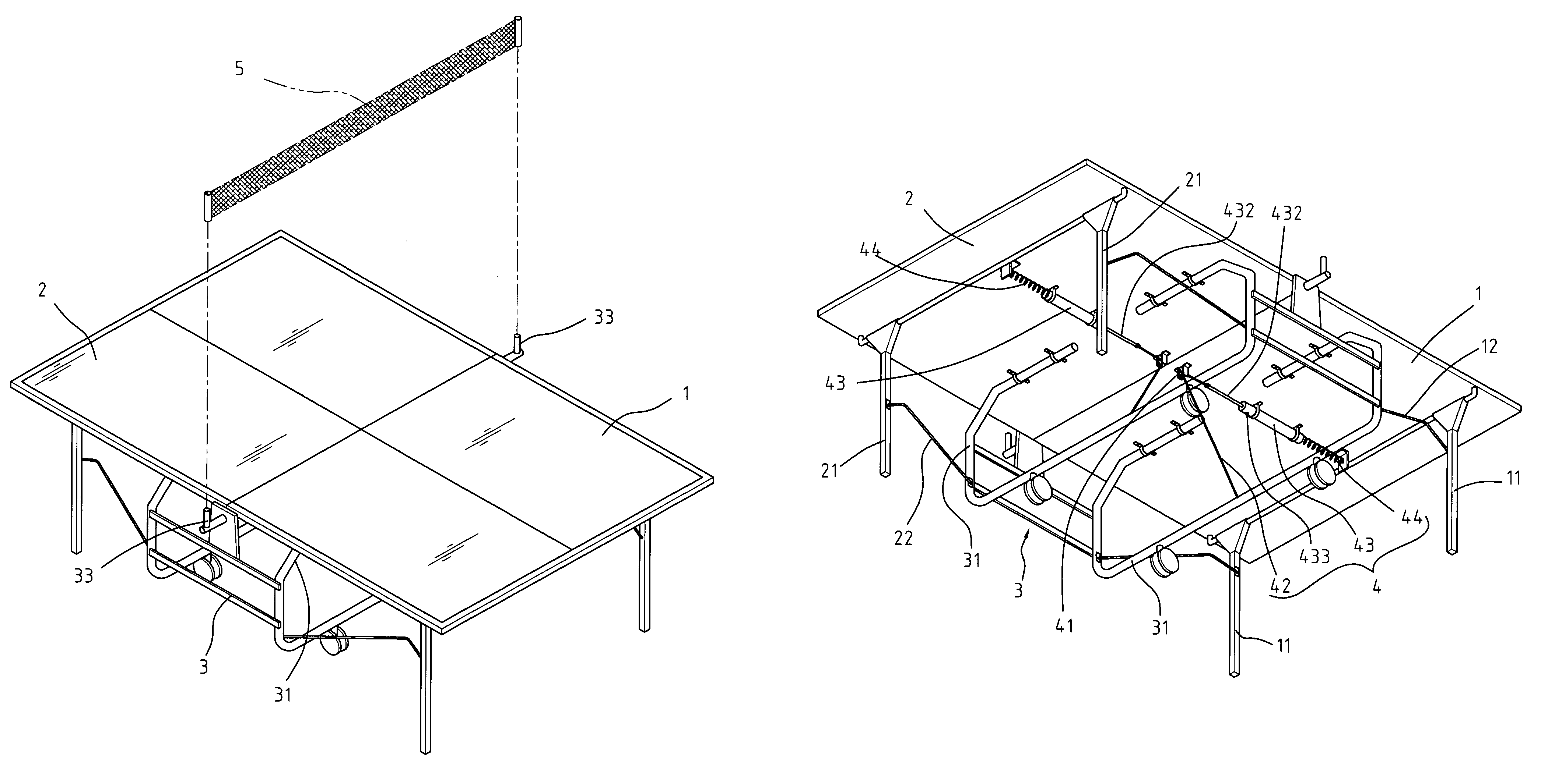 Ping pong table with folding protection mechanism