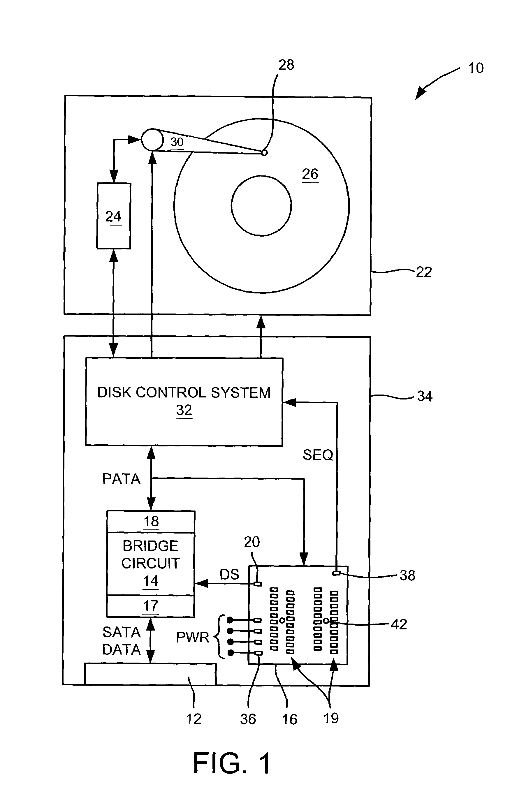 Serial ATA disk drive having a parallel ATA test interface and method
