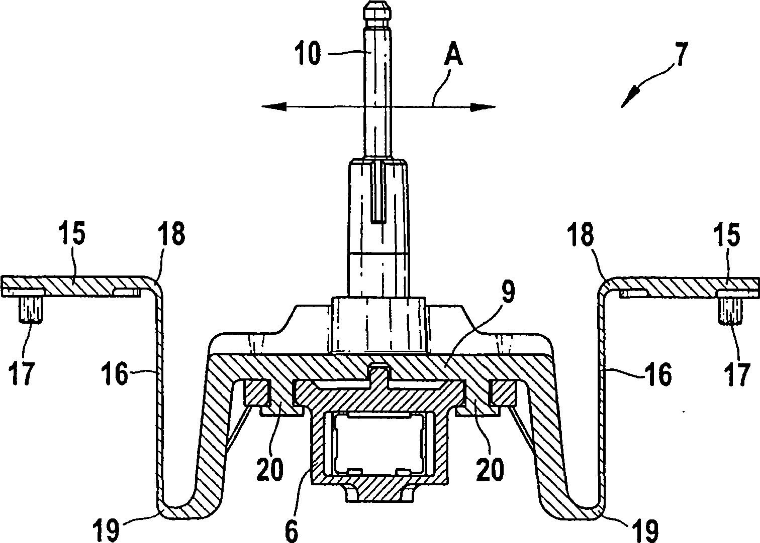 Swing bridge for converting a rotary motion into an oscillating motion and use of same in an electrical device