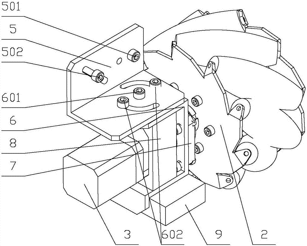 Suspension fork mechanism with three adjustable axial-direction angles for robot
