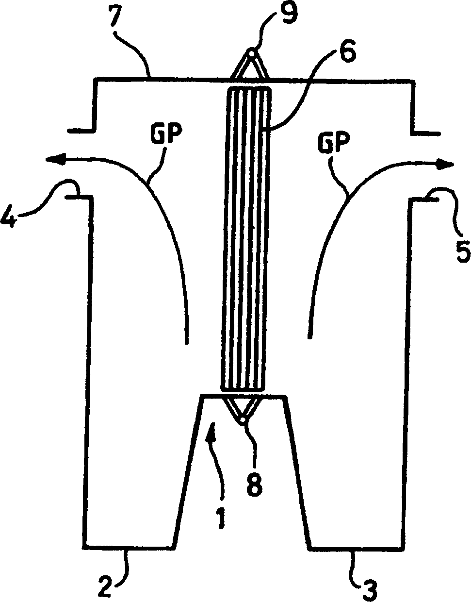 Fluidized bed boiler furnace comprising two hearths separated by an inside leg area