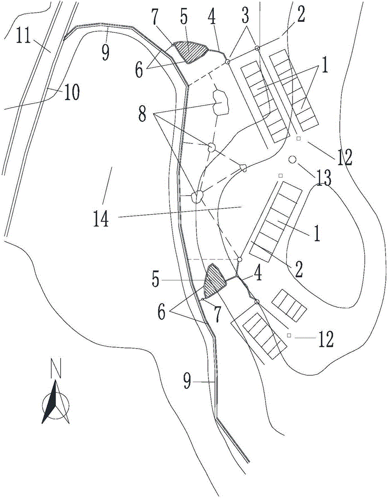 Blocking and controlling system for non-point source pollution in middle water network zone and construction method thereof