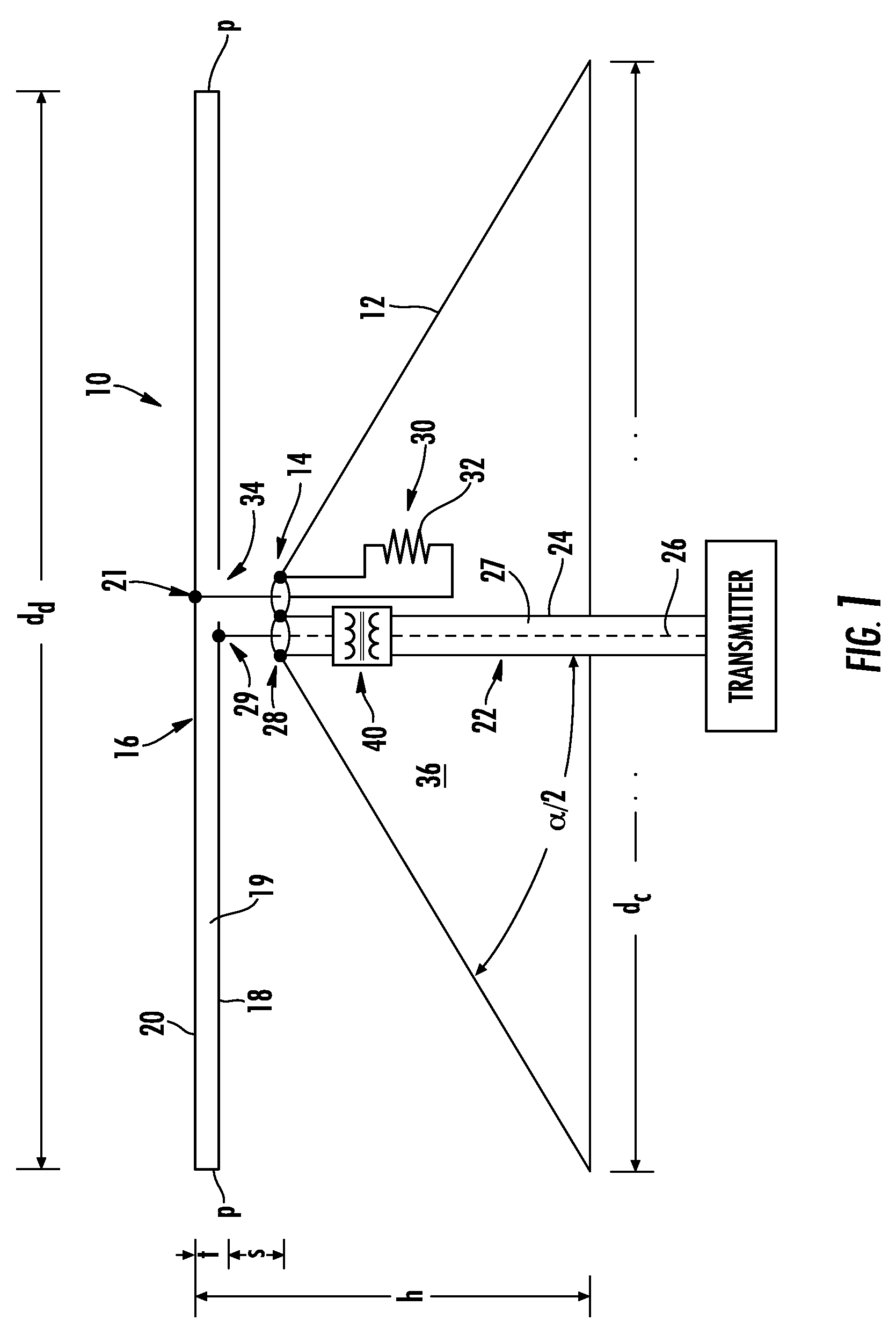 Broadband terminated discone antenna and associated methods