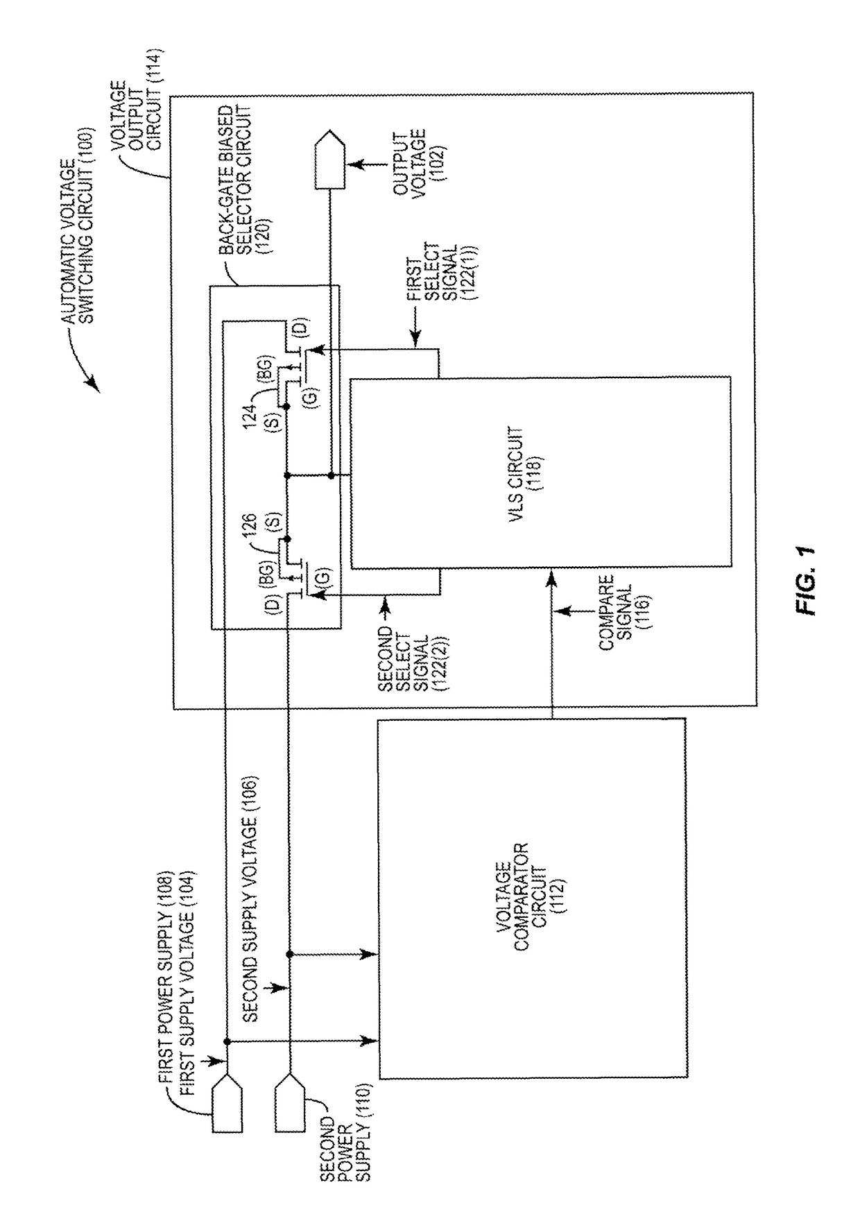 Automatic voltage switching circuit for selecting a higher voltage of multiple supply voltages to provide as an output voltage