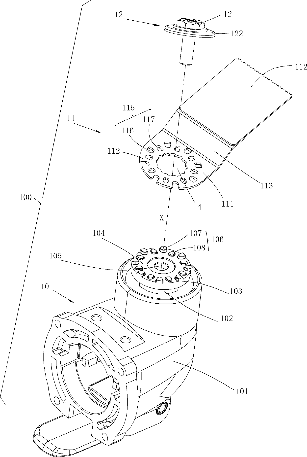 Power tool, work head and adapter applied to same