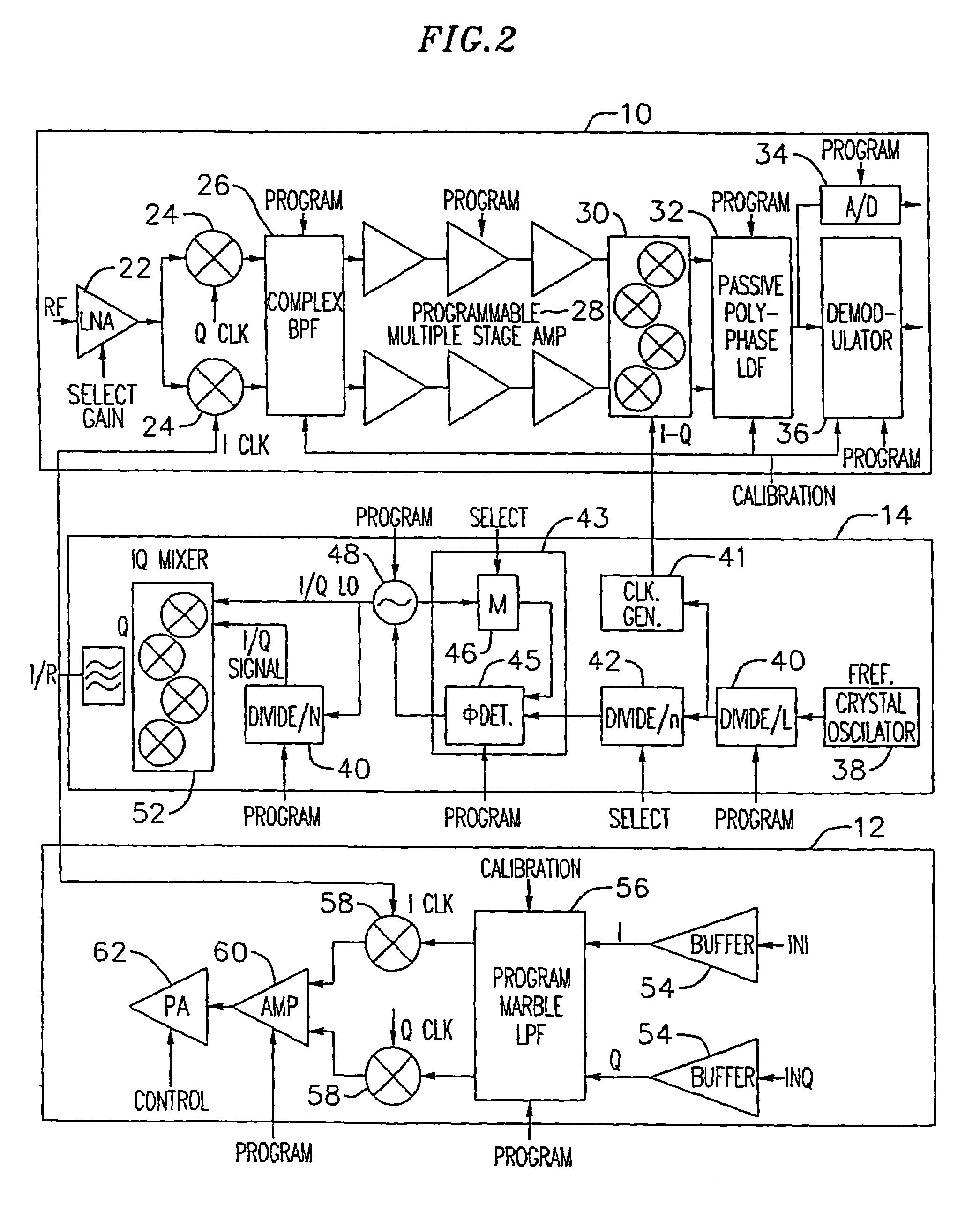Adaptive radio transceiver with a bandpass filter