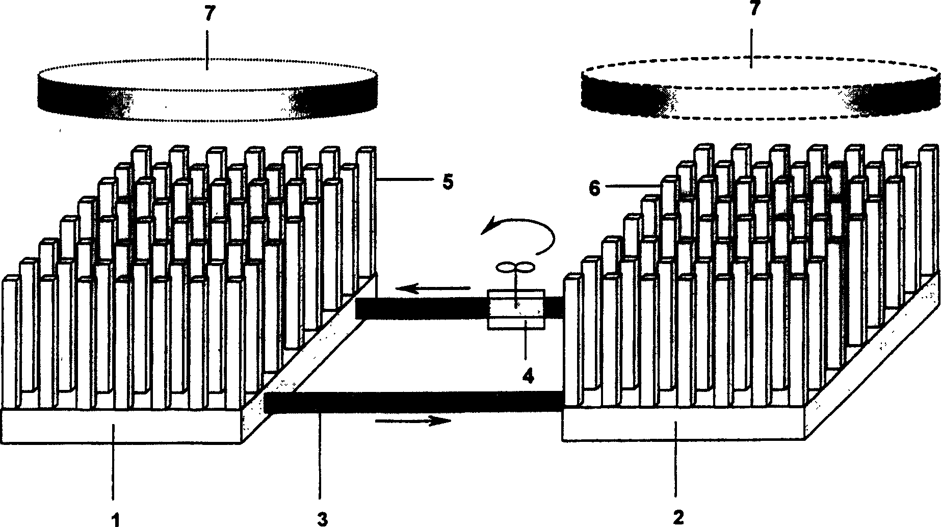 Radiating device of chip radiation using liquid metal gallium or its alloy as flow working medium