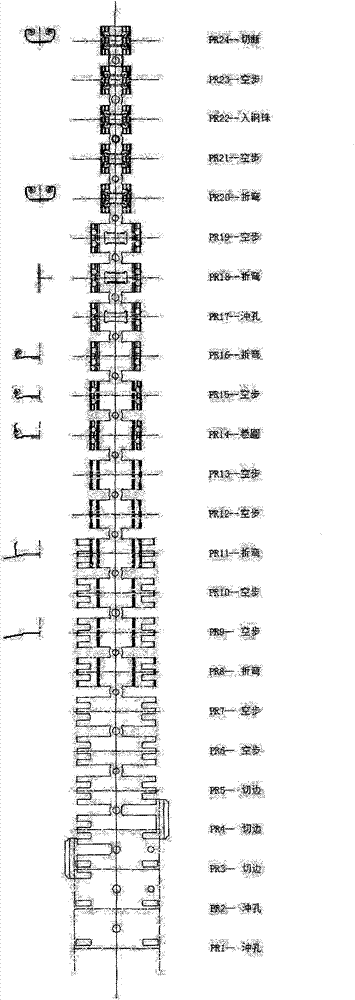 Progressive die and method for producing automobile seat sliding way retainer
