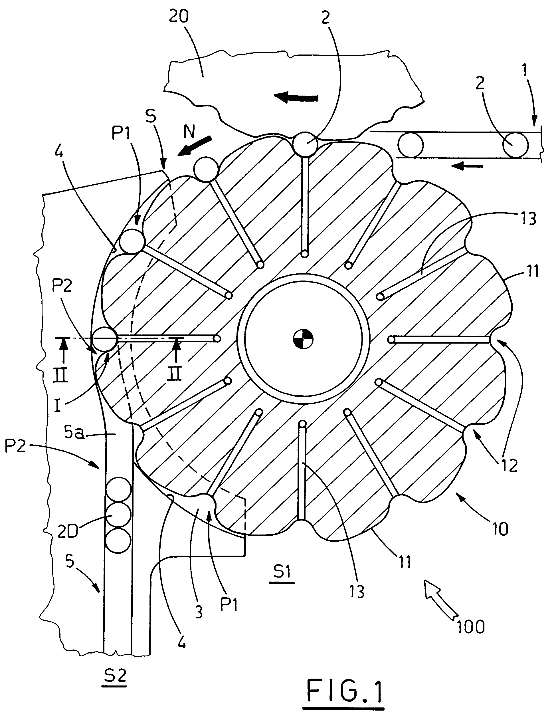 Work unit for conveying bottles between two stations and for rejecting faulty bottles