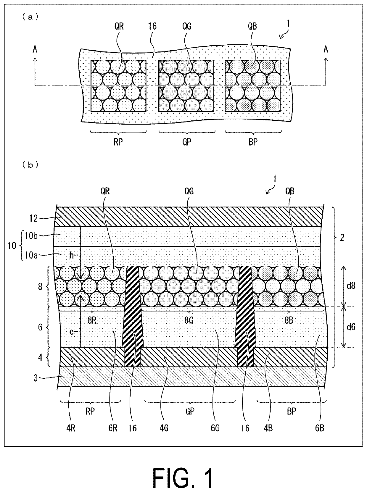 Light-emitting element having commonly formed hole transport layer and anode electrode and light-emitting device