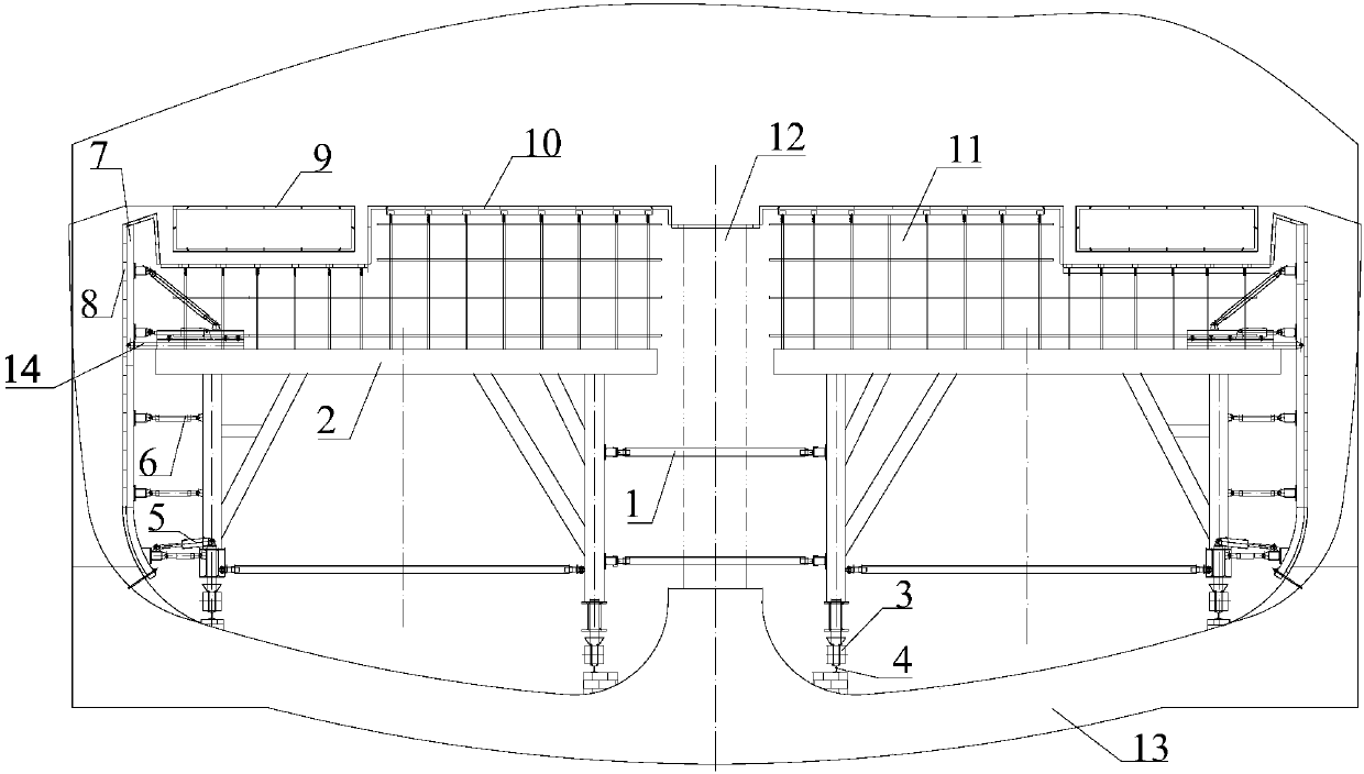 Movable type trolley for bored tunnel construction and construction method of movable type trolley