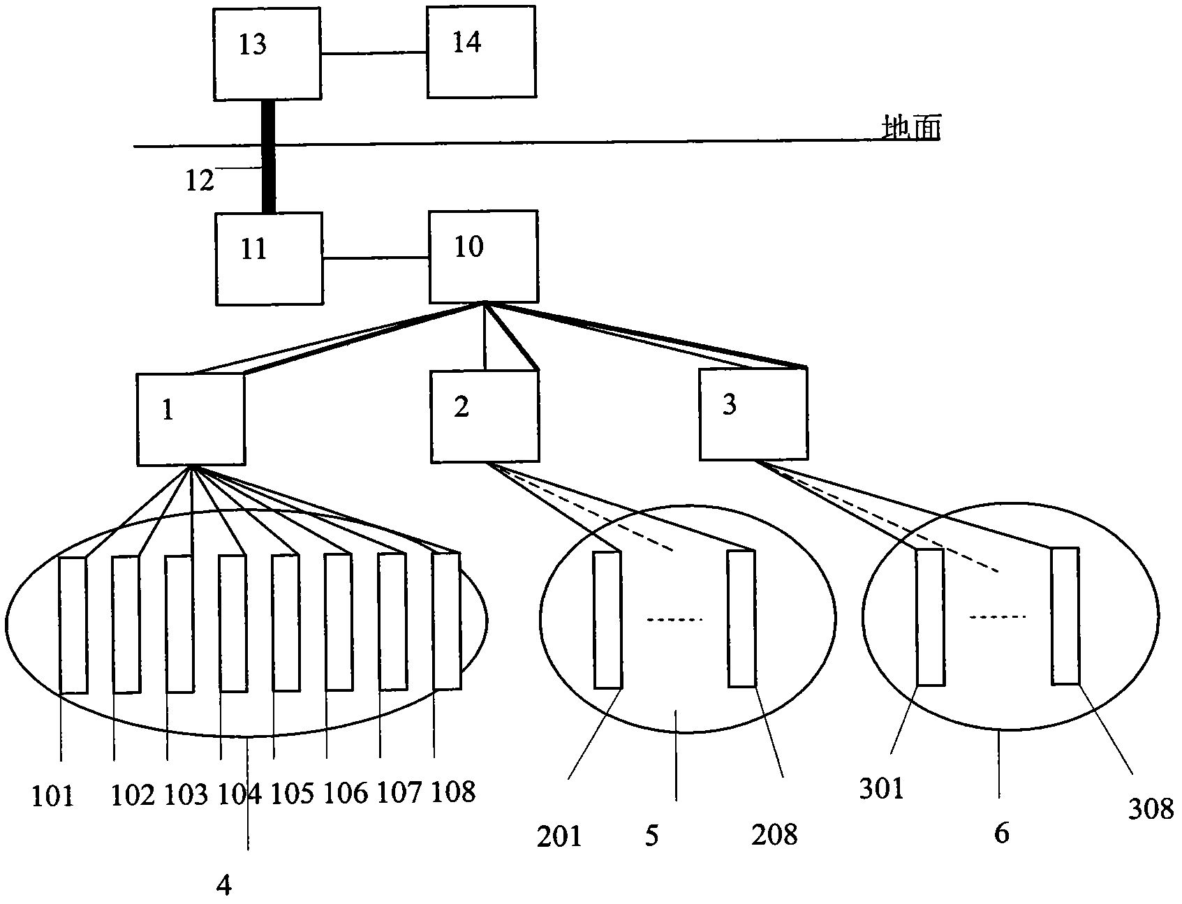 Small mine earthquake monitoring system and radio-detector arrangement method