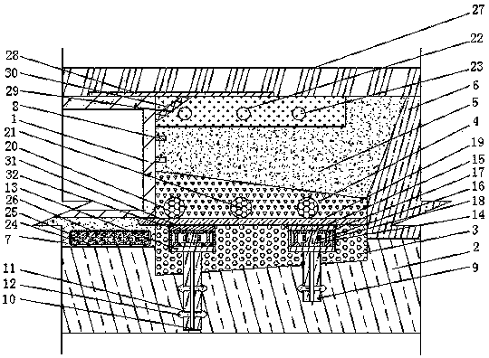 A road structure with a road section containing structures and its construction method