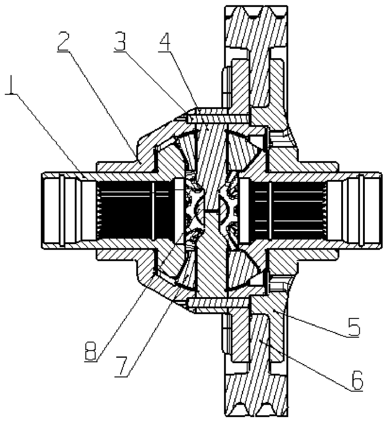 Differential mechanism assembly of automobile front-wheel drive transmission