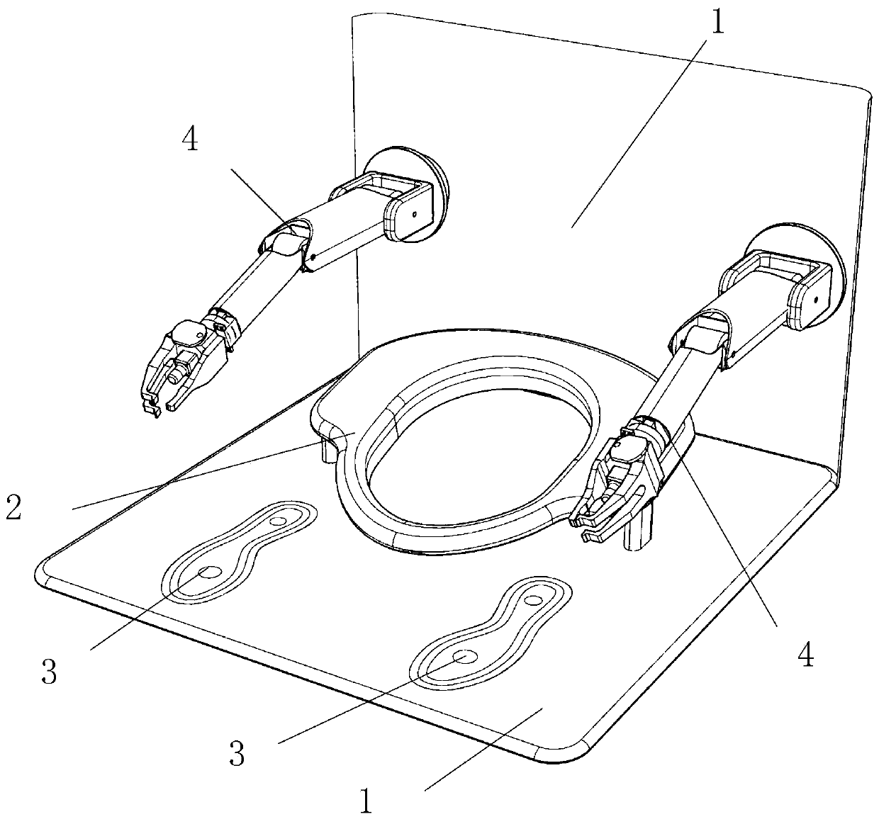 Auxiliary device for helping people with upper limb paralysis take off or change electromagnetic trousers after defecation