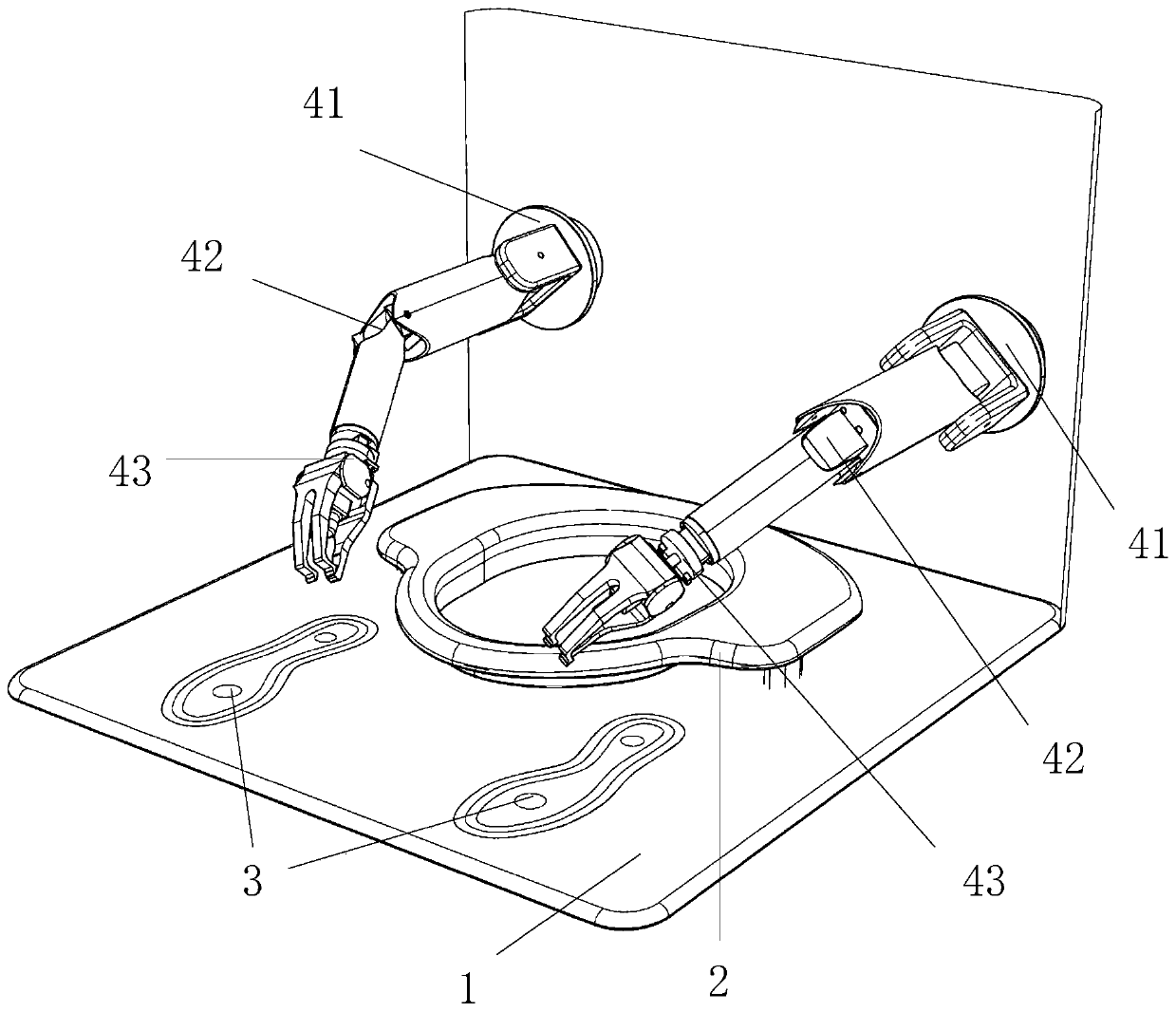 Auxiliary device for helping people with upper limb paralysis take off or change electromagnetic trousers after defecation