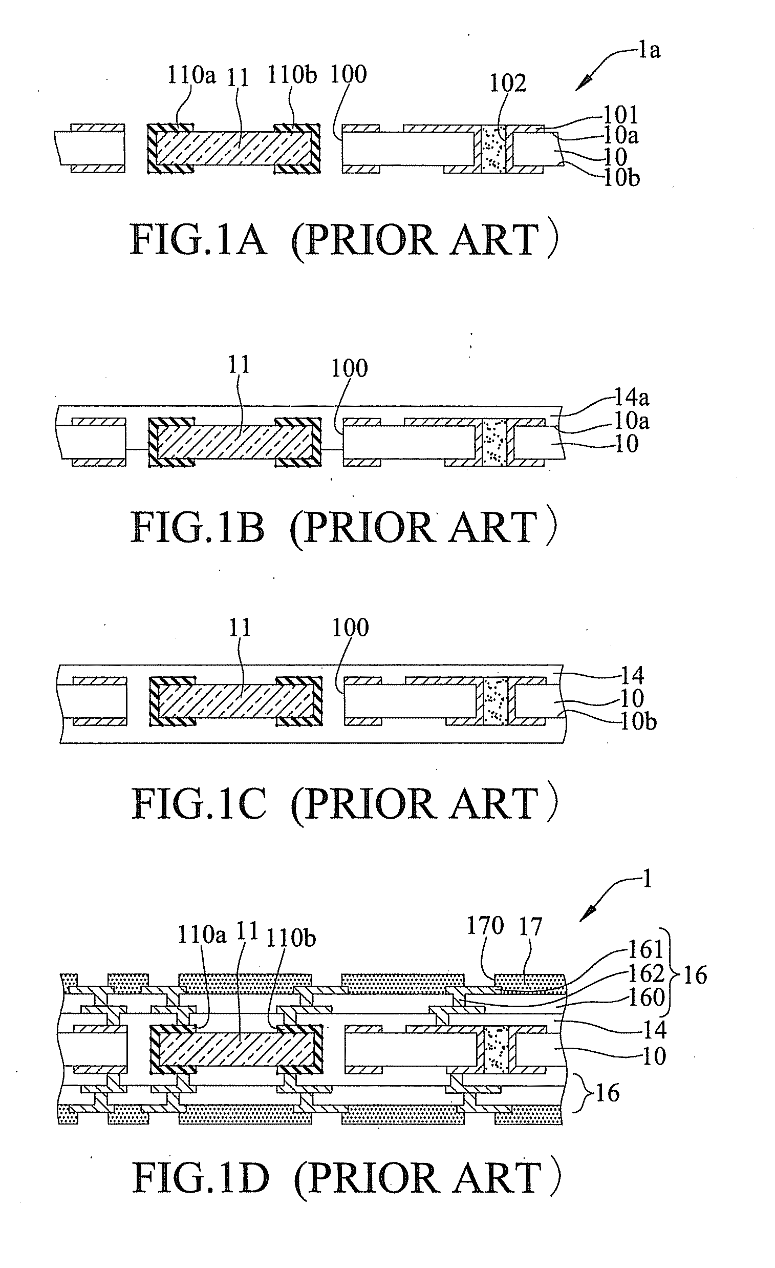 Packaging substrate having embedded capacitors and fabrication method thereof