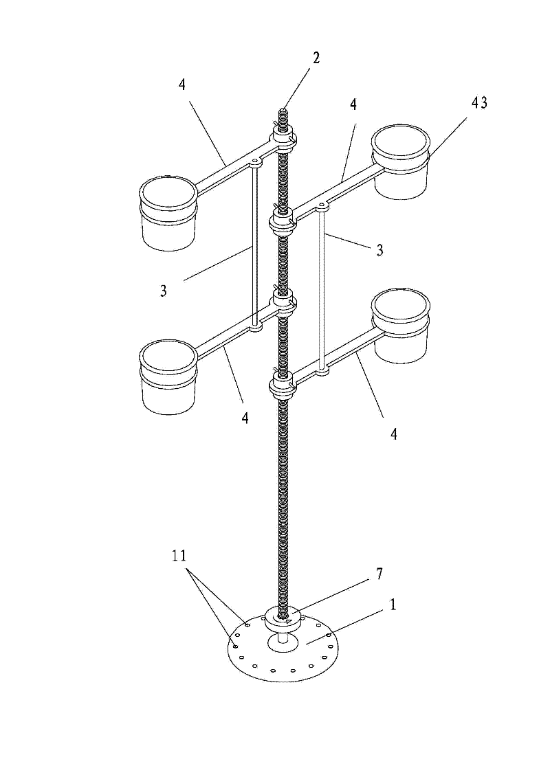 A planting rack with height regulation by thread