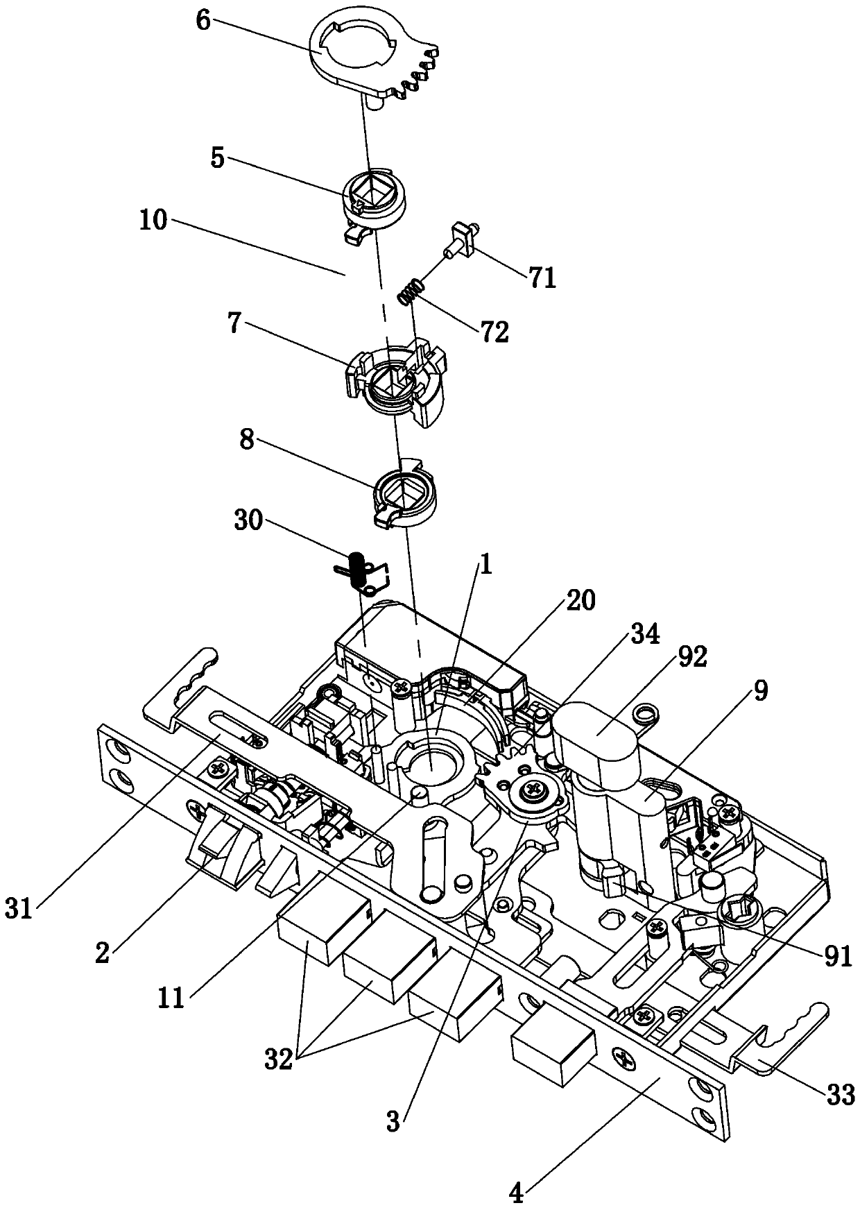 Door lock engagement and disengagement shifting fork device