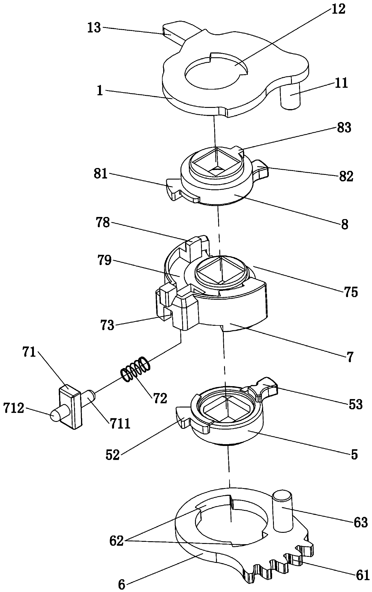 Door lock engagement and disengagement shifting fork device