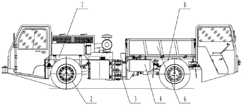 Narrow and short articulated two-way transport vehicle for coal mine and its hydraulic system