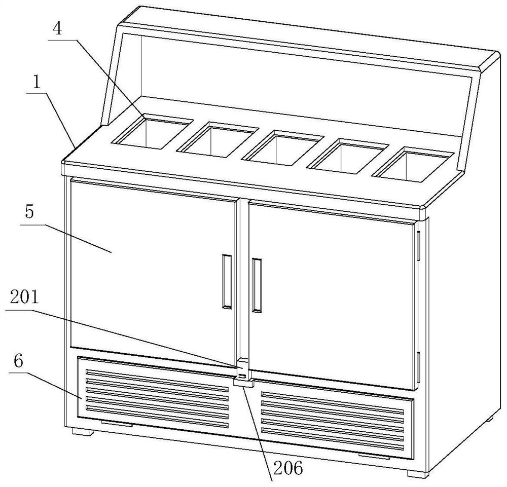 Cold air type salad cabinet convenient for later maintenance