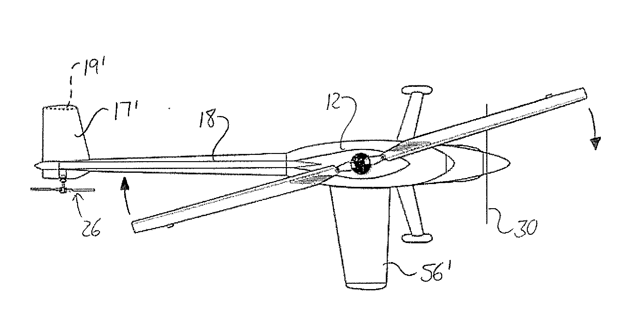 Aircraft with Helicopter Rotor, Thrust Generator and Assymetric Wing Configuration