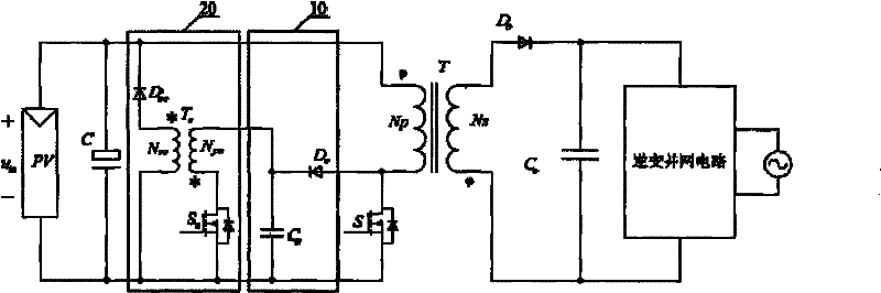 Flyback converter leakage inductance energy absorption feedback circuit of photovoltaic grid-connected inverter