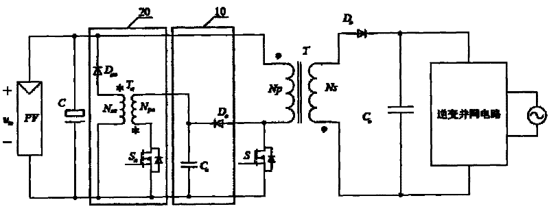 Flyback converter leakage inductance energy absorption feedback circuit of photovoltaic grid-connected inverter