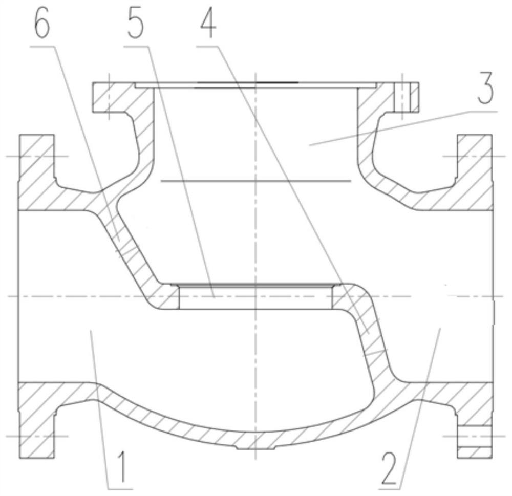 A globe valve body with a partition structure