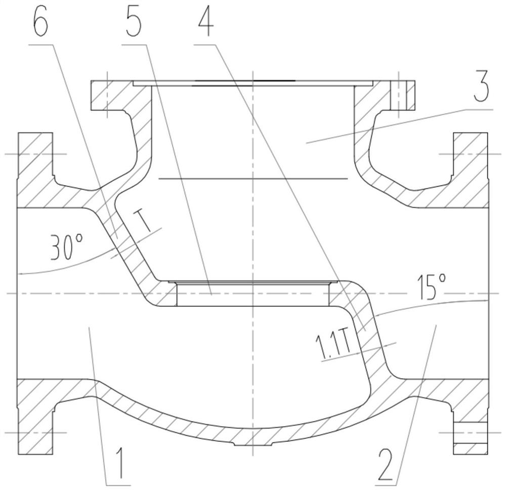 A globe valve body with a partition structure