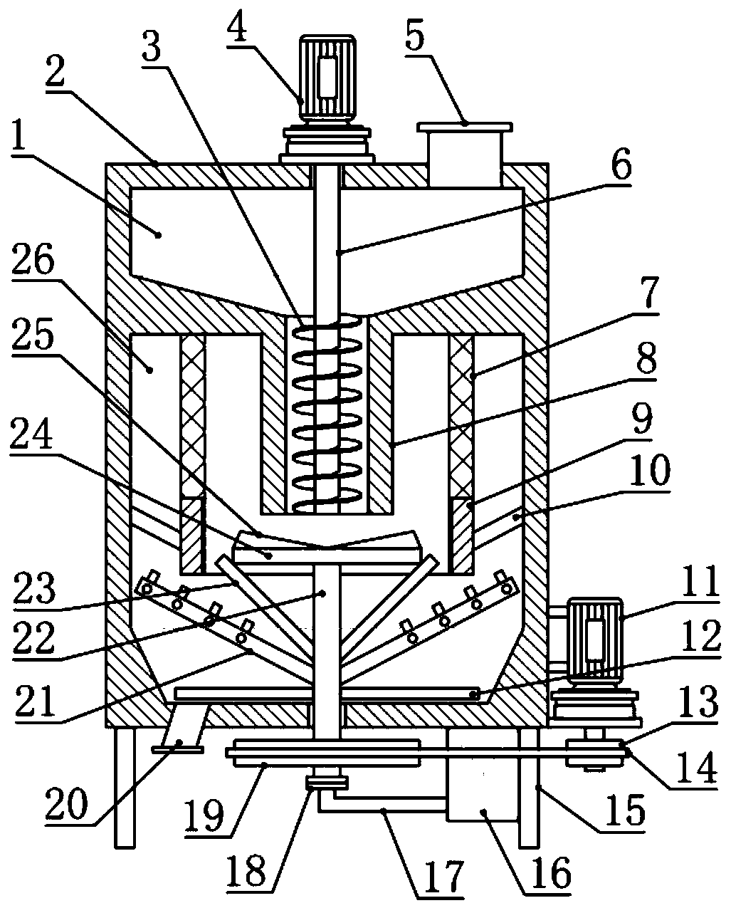 Pneumatic rebounce type livestock feed crushing and drying device
