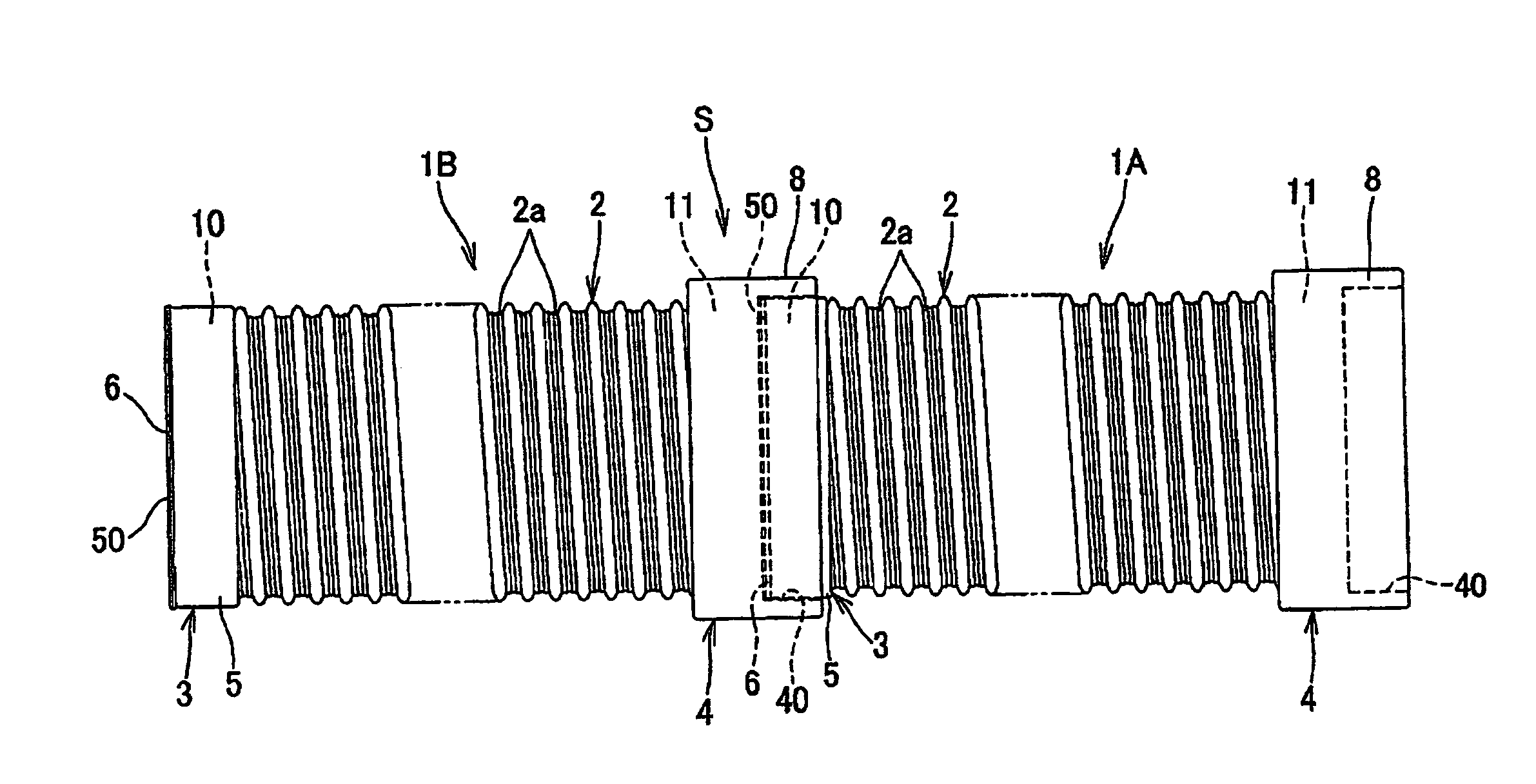 Connection structure of wave-shaped synthetic resin pipes, wave-shaped synthetic resin pipes used for the connection structure, and manufacturing method thereof