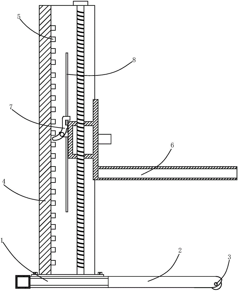 Locking piece buckling type single column lifting machine