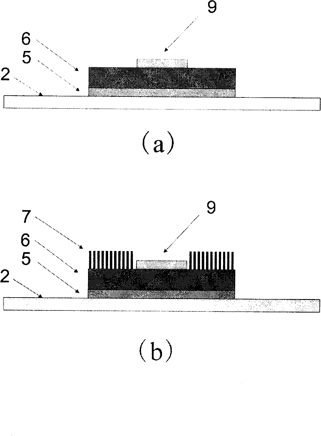 Structure of nanometer line cold-cathode electron source array with grid and method for producing the same as well as application of flat panel display