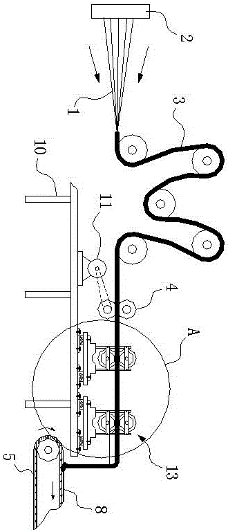 Web spreading method and device for preparation of filament non-woven fabric through wet spinning technique