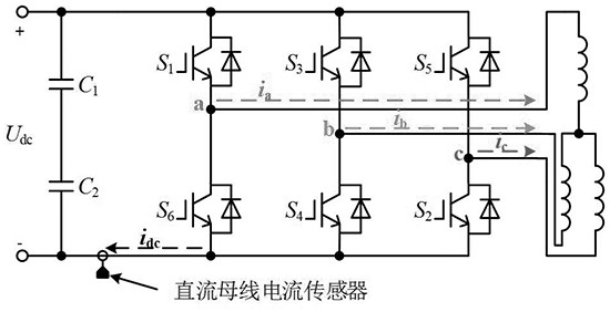 A three-phase two-level inverter bus current zero-point drift self-correction device and method