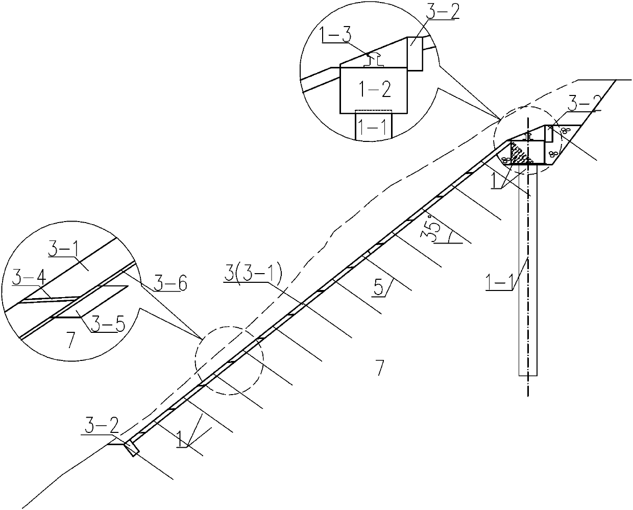 Water level fluctuation area slope mooring bollard protection structure and construction method thereof