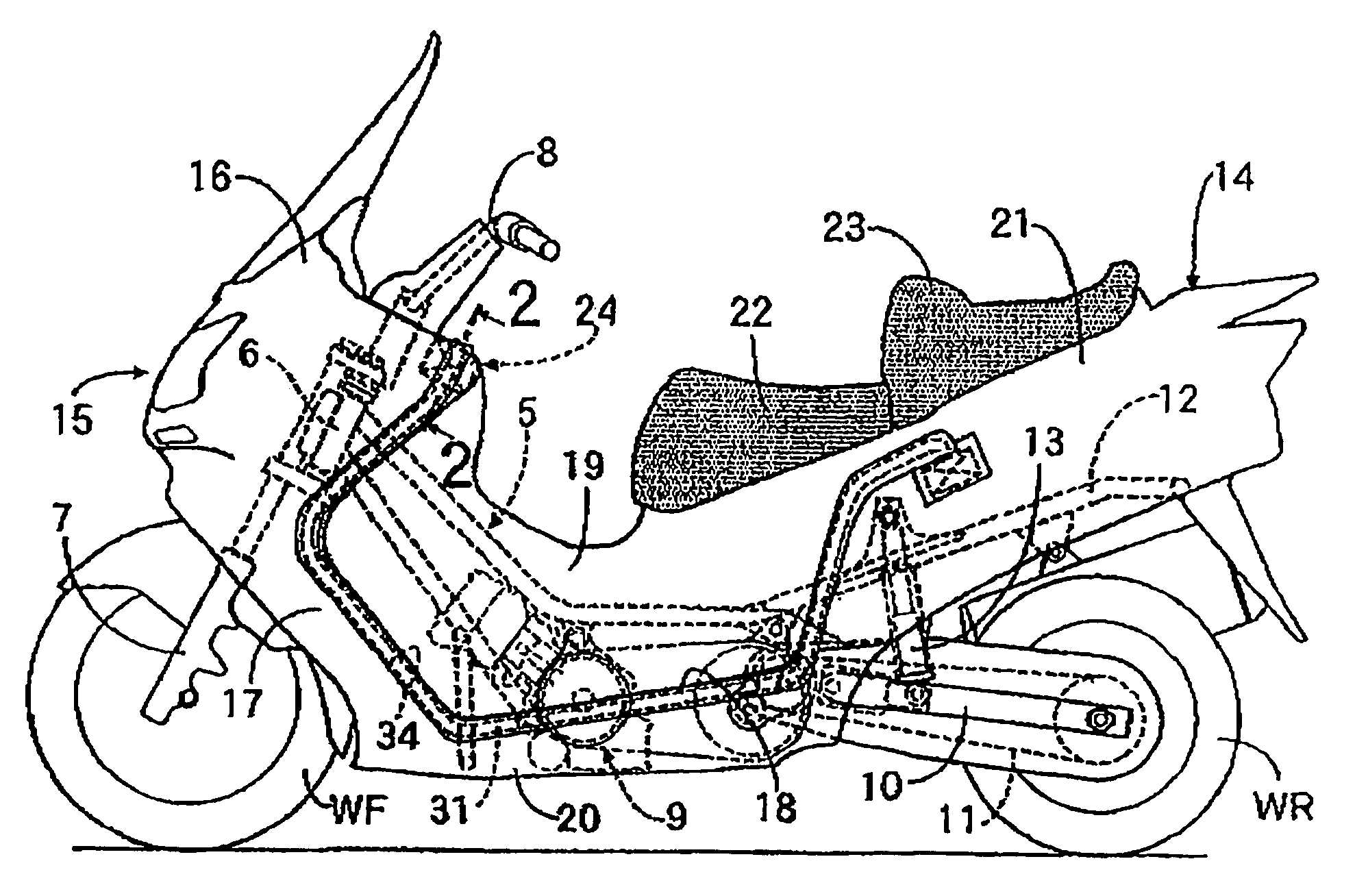 Air bag apparatus for a scooter type motorcycle