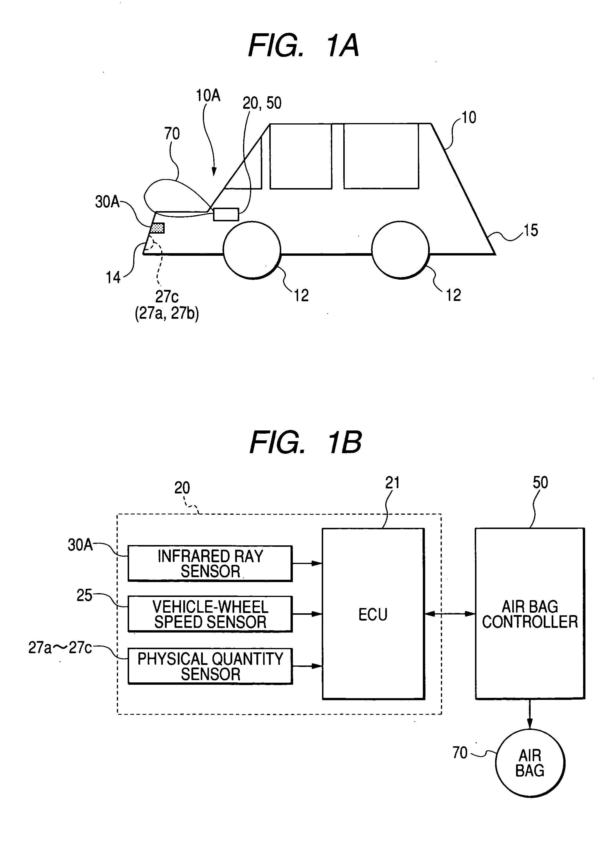 Pedestrian detection device, related method, air bag system and vehicle equipped with air bag system